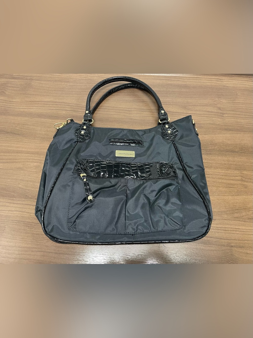 NWOT Samantha Brown Black Croc-Trim Weekend Travel Tote Bag